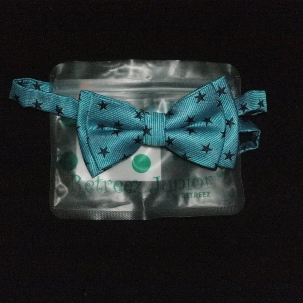 Retreez Junior Bow Tie Turquoise with Navy Blue Stars Adjustable size 4-7 years